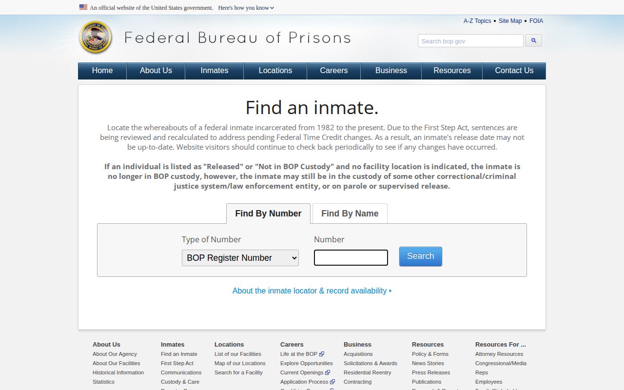 Federal BOP release locator for a Harmon County custody check
