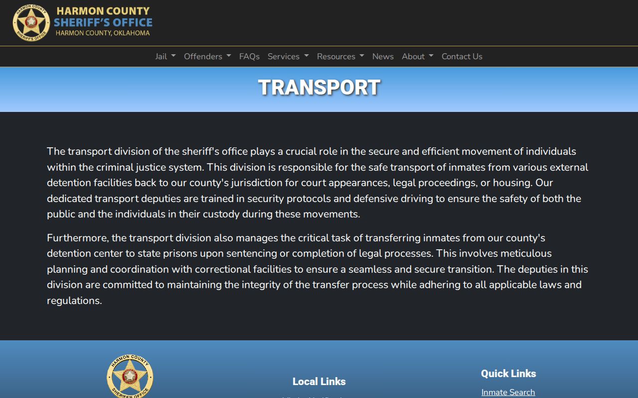 Harmon County Jail transfer to state custody release distinction