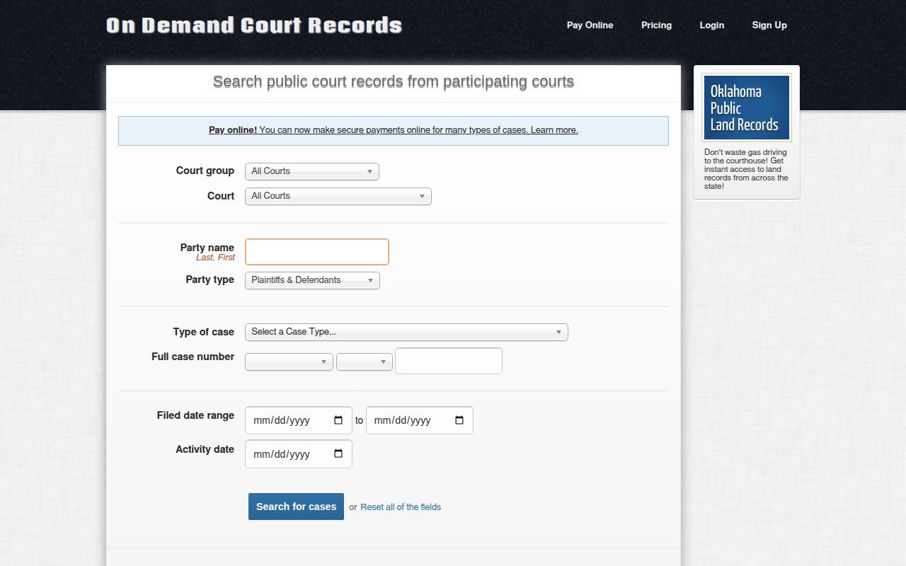 ODCR Harmon County release and court record selector